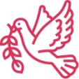 Pink dove with olive branch, black background.