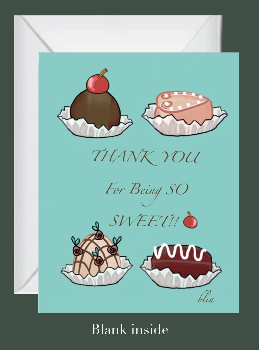 Thank you card with sweets illustration