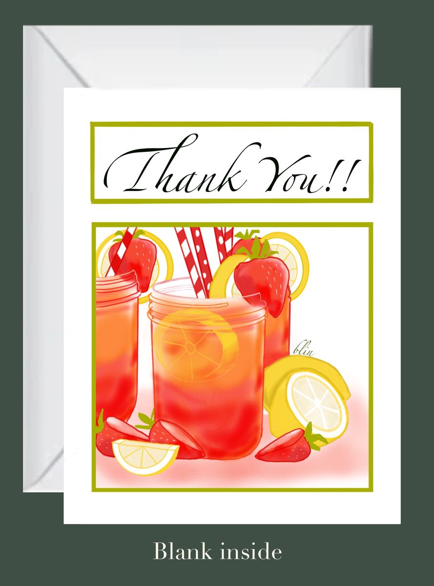 Thank you card with lemonade illustration