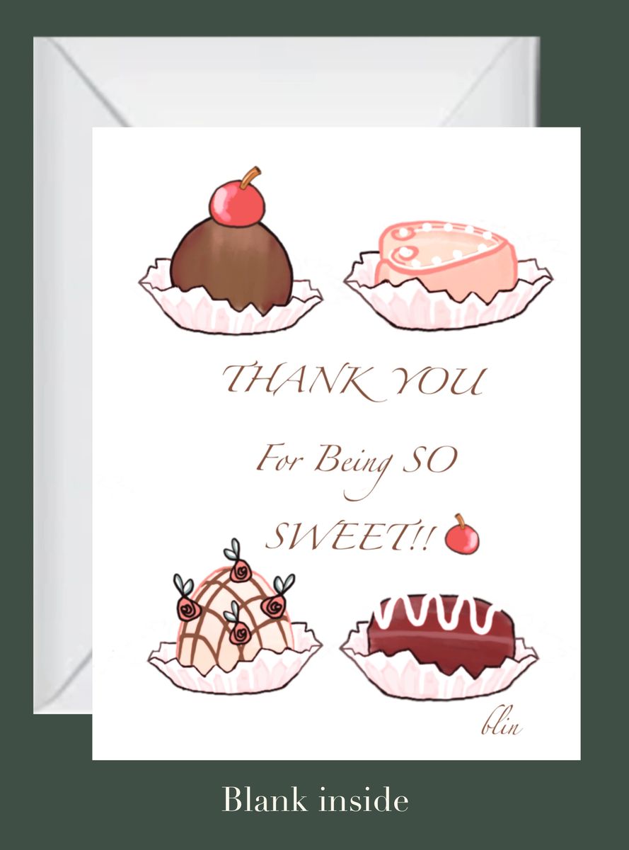 Thank you card with chocolates illustration