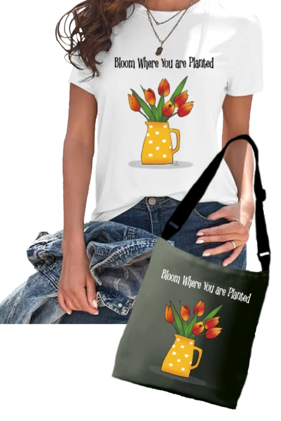 Casual outfit with tulip design shirt and bag