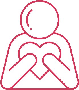 Neon outline person holding heart symbol