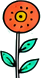 Stylized orange flower with two green leaves