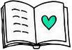 open book with green heart
