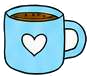 Cartoon blue coffee mug with white heart